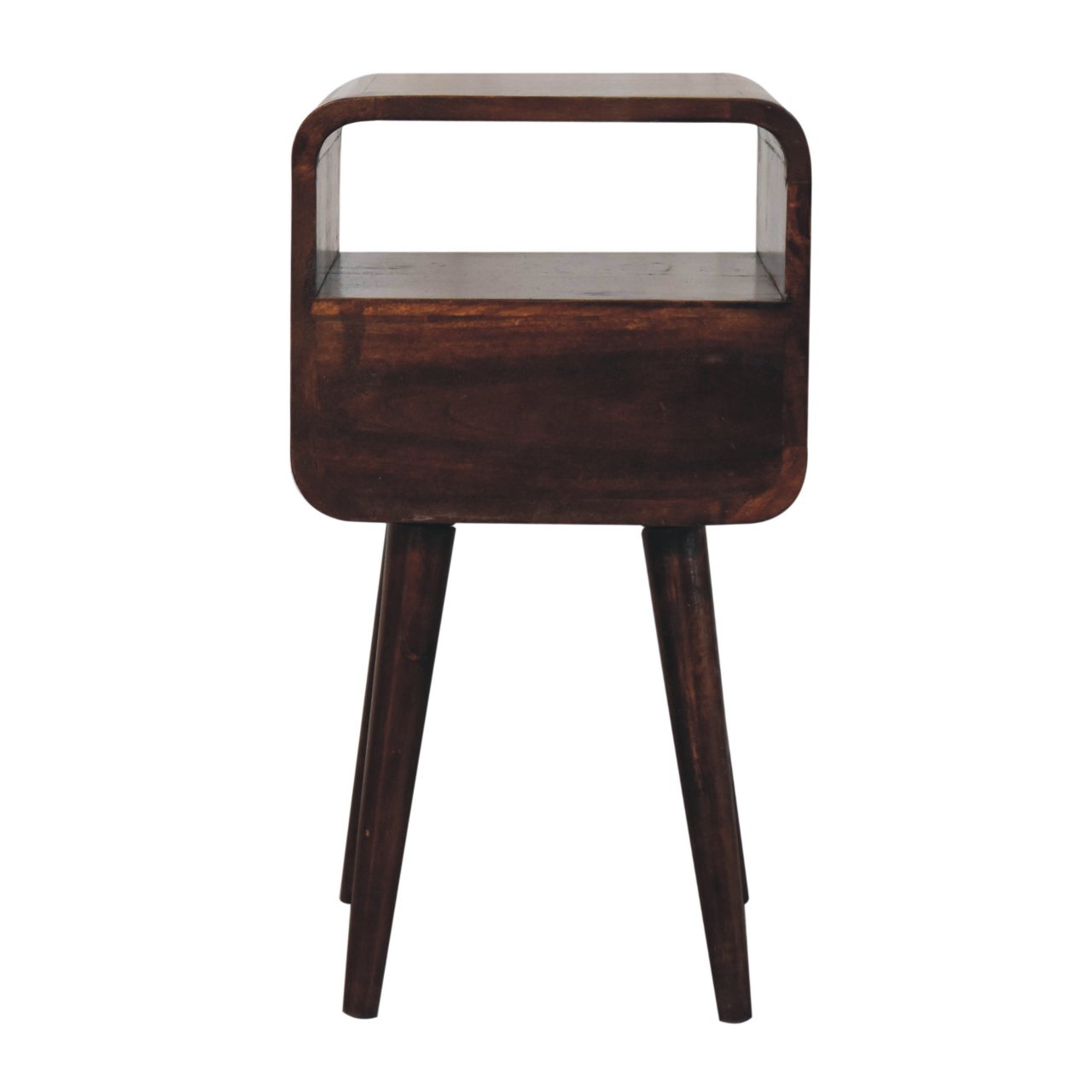 Solid Mango Wood Mini California Walnut Curved Bedside with Open Slot - Image 9