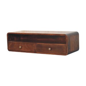 Solid Mango Wood California Walnut Finished 2 Drawer Floating Open Console