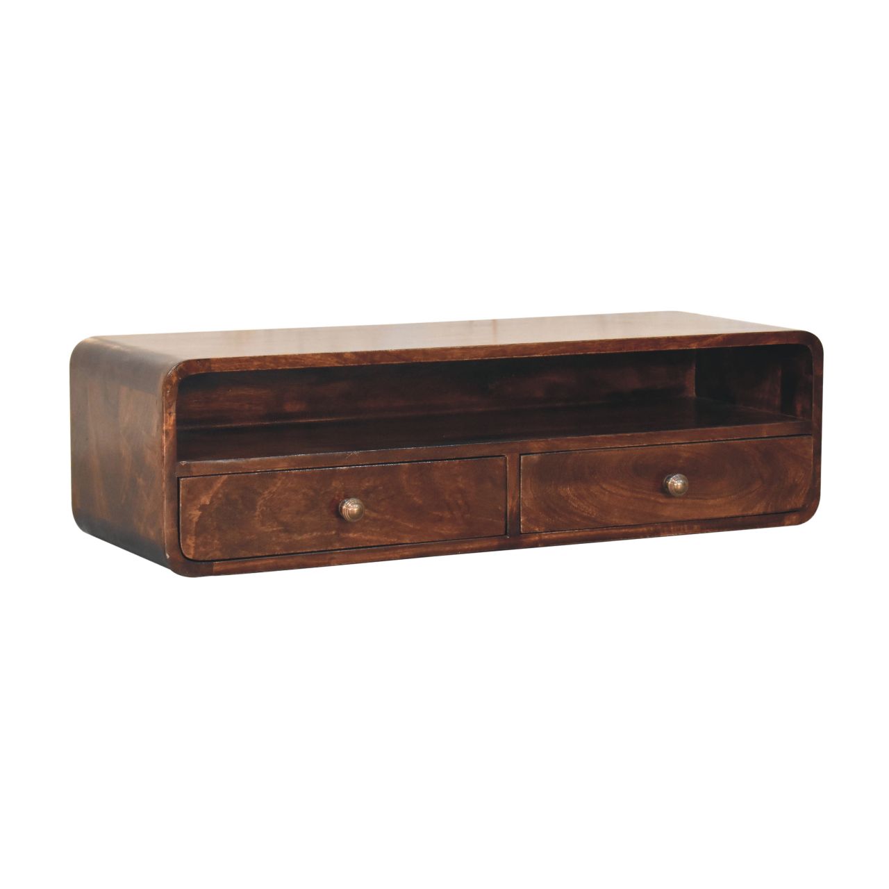 Solid Mango Wood California Walnut Finished 2 Drawer Floating Open Console - Image 2
