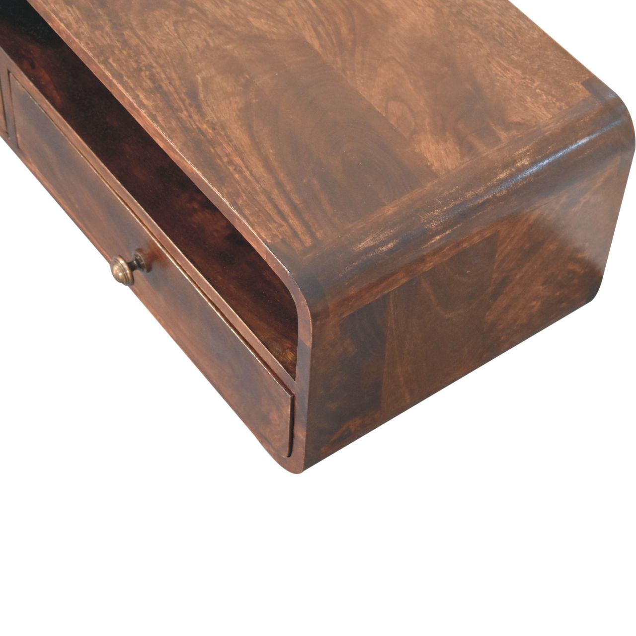 Solid Mango Wood California Walnut Finished 2 Drawer Floating Open Console - Image 6