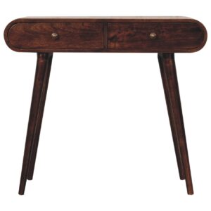 Solid Mango Wood California Walnut Finished 2 Drawer Curved Edge Console Table
