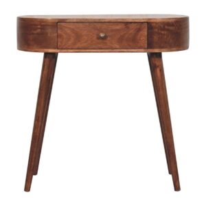 Solid Mango Wood Honey Caramel Finished 1 Drawer Rounded Small Console Table