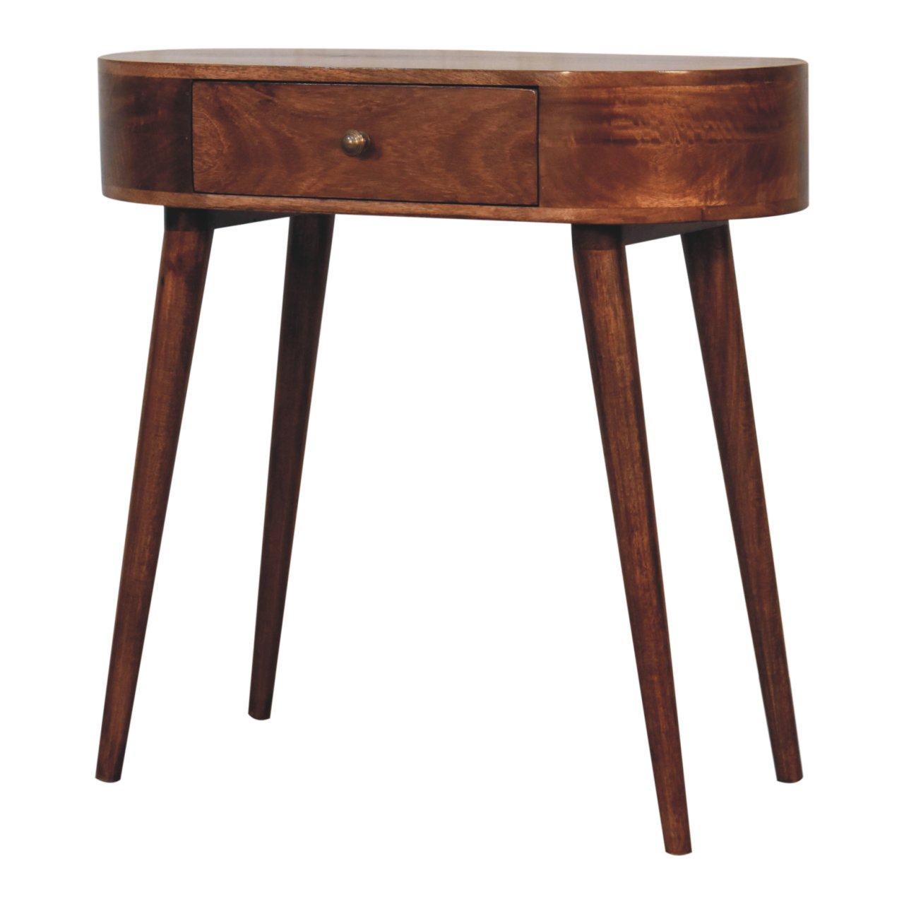 Solid Mango Wood Honey Caramel Finished 1 Drawer Rounded Small Console Table - Image 2