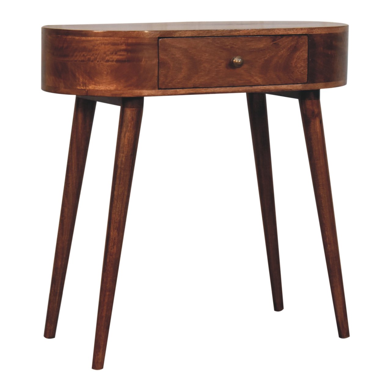Solid Mango Wood Honey Caramel Finished 1 Drawer Rounded Small Console Table - Image 3