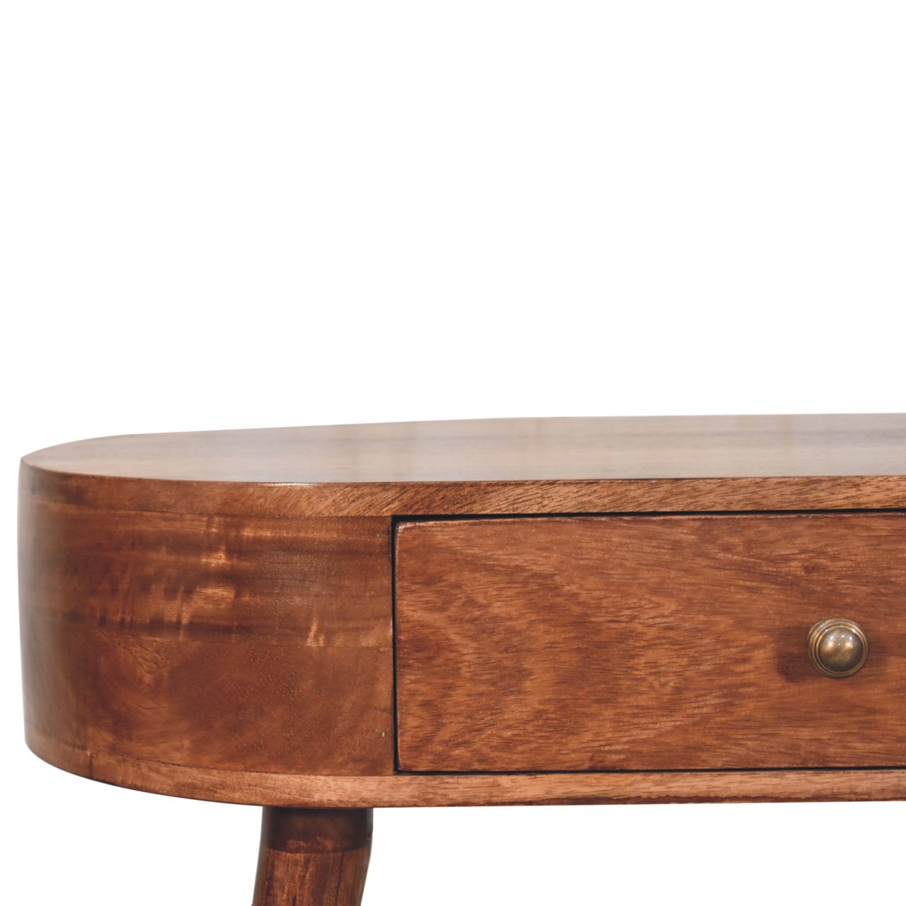 Solid Mango Wood Honey Caramel Finished 1 Drawer Rounded Small Console Table - Image 4