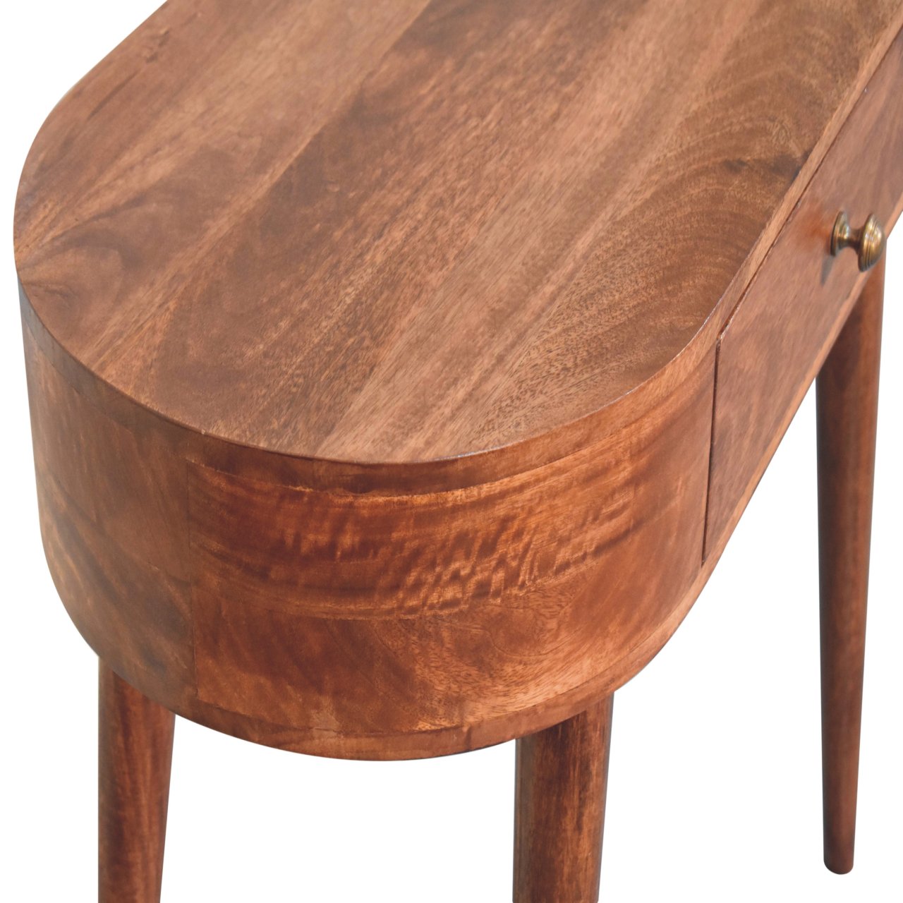 Solid Mango Wood Honey Caramel Finished 1 Drawer Rounded Small Console Table - Image 5
