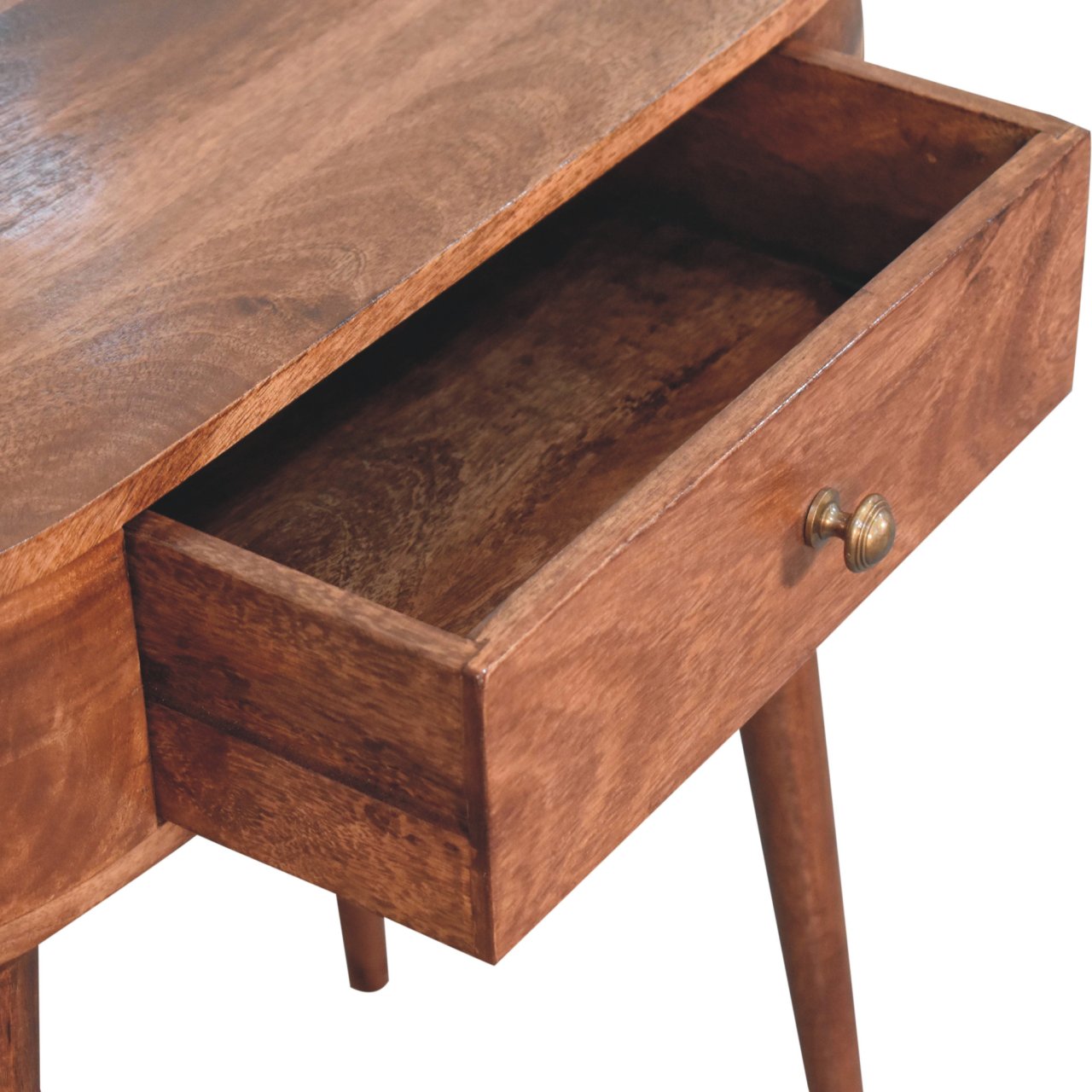 Solid Mango Wood Honey Caramel Finished 1 Drawer Rounded Small Console Table - Image 6