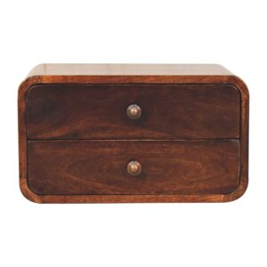 Solid Mango Wood Curved California Walnut Wall Mounted Bedside