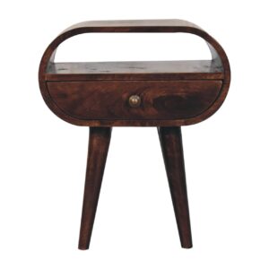 Solid Mango Wood California Walnut Circular Bedside with Open Slot