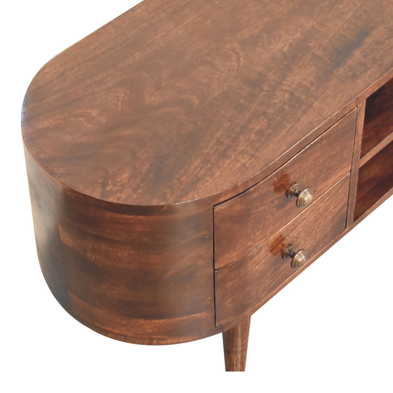 Solid Mango Wood California Walnut Finished Rounded 4 Drawer Entertainment Unit - Image 5