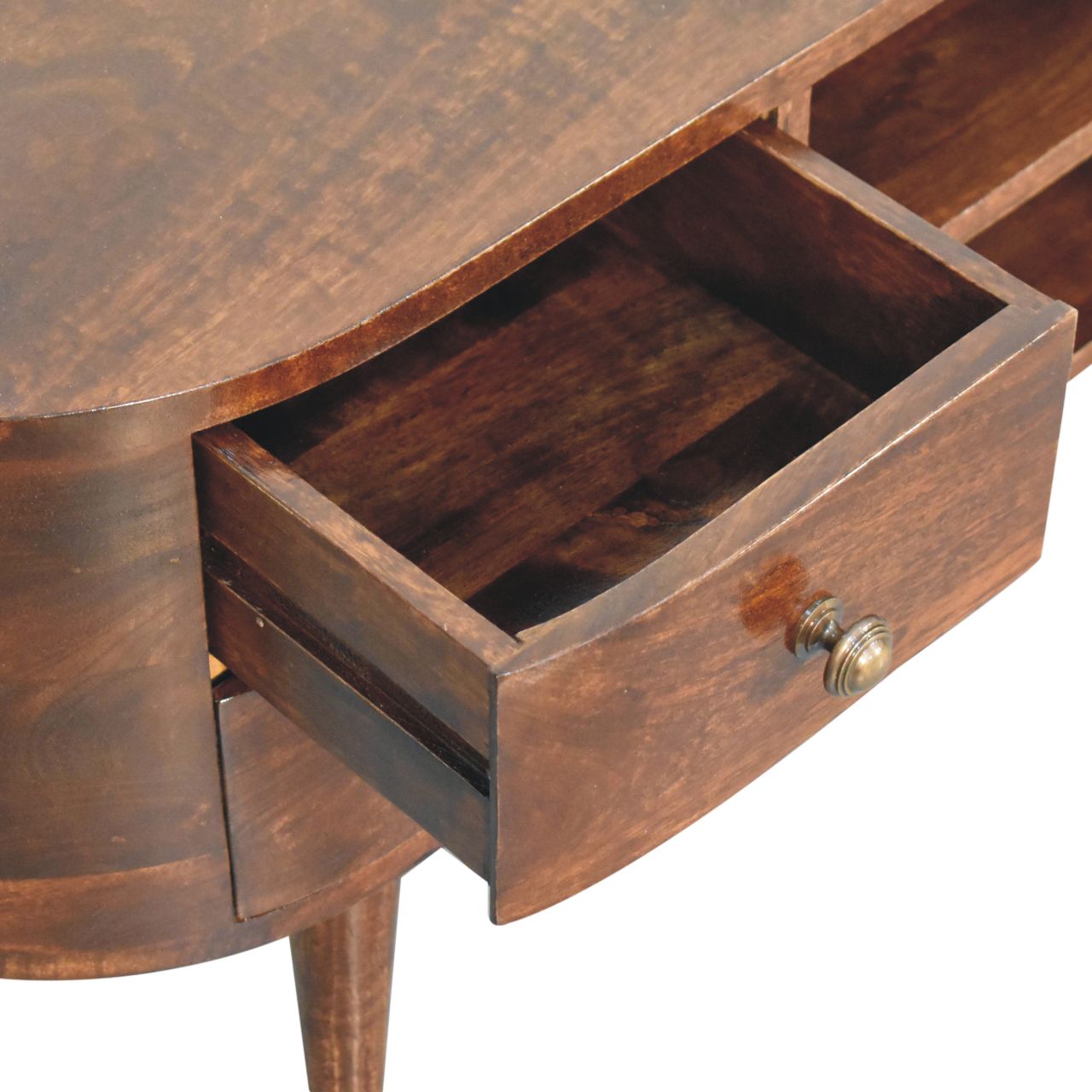 Solid Mango Wood California Walnut Finished Rounded 4 Drawer Entertainment Unit - Image 6