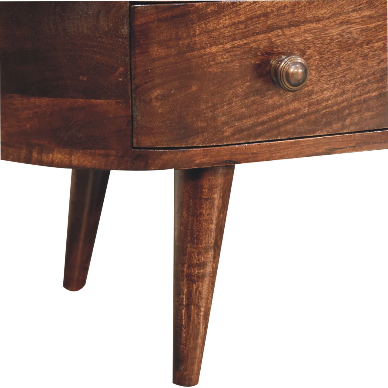 Solid Mango Wood California Walnut Finished Rounded 4 Drawer Entertainment Unit - Image 7