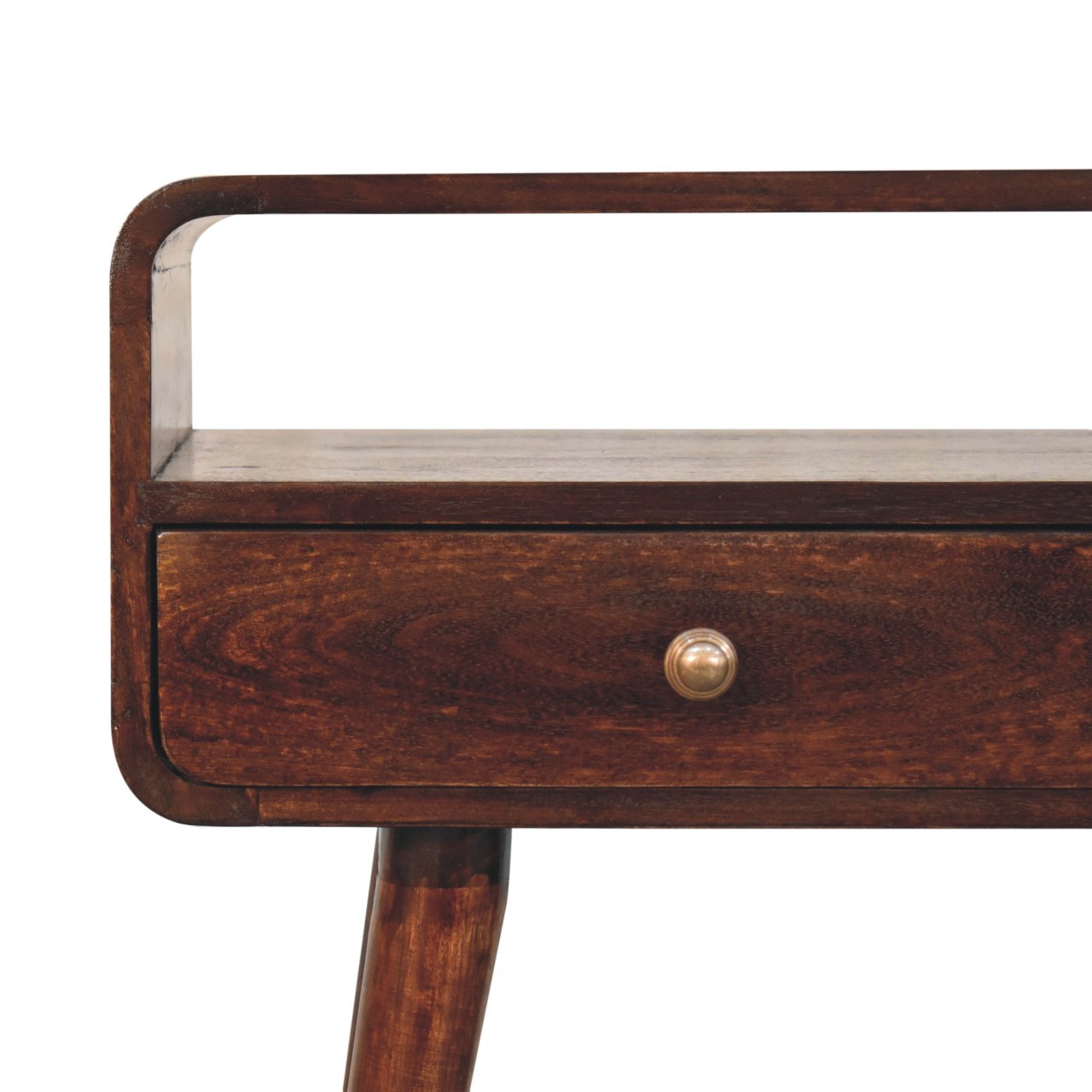 Solid Mango Wood California Walnut Finished Curved 2 Drawer Console Table - Image 4