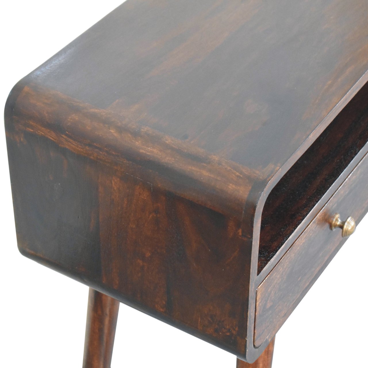 Solid Mango Wood California Walnut Finished Curved 2 Drawer Console Table - Image 5