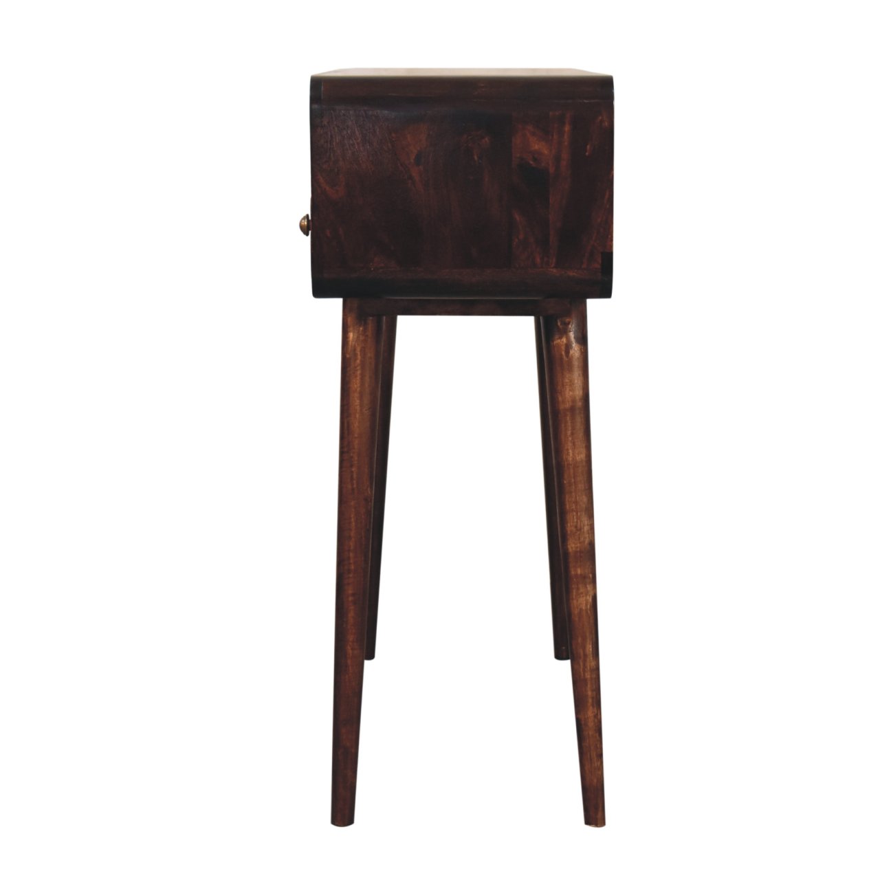 Solid Mango Wood California Walnut Finished Curved 2 Drawer Console Table - Image 8