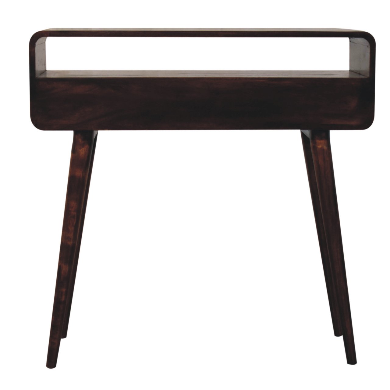 Solid Mango Wood California Walnut Finished Curved 2 Drawer Console Table - Image 9