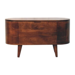 Solid Mango Wood California Walnut Finished Rounded Lid Blanket Box with Legs