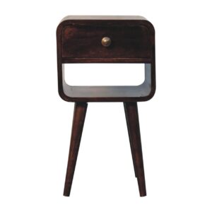 Solid Mango Wood Mini California Walnut Curved Bedside with Lower Slot