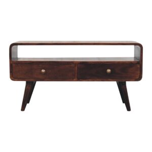 Solid Mango Wood Curved California Walnut Media Unit
