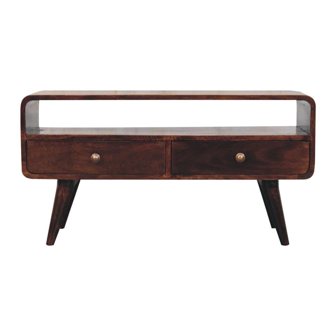 Solid Mango Wood Curved California Walnut Media Unit