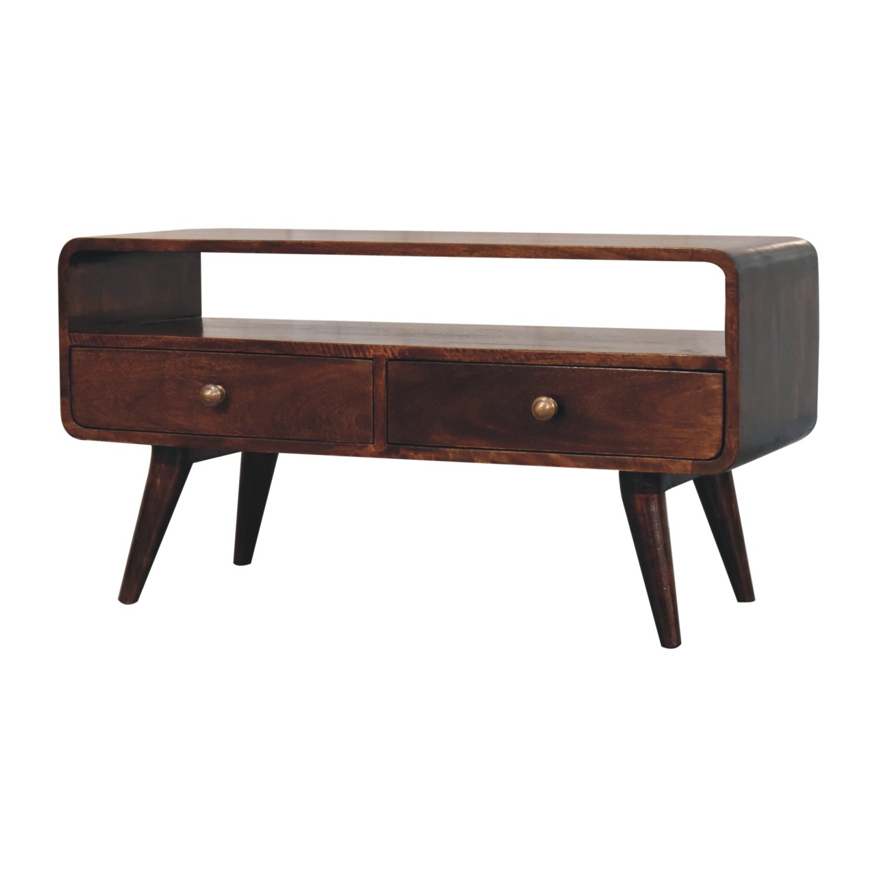 Solid Mango Wood Curved California Walnut Media Unit - Image 2