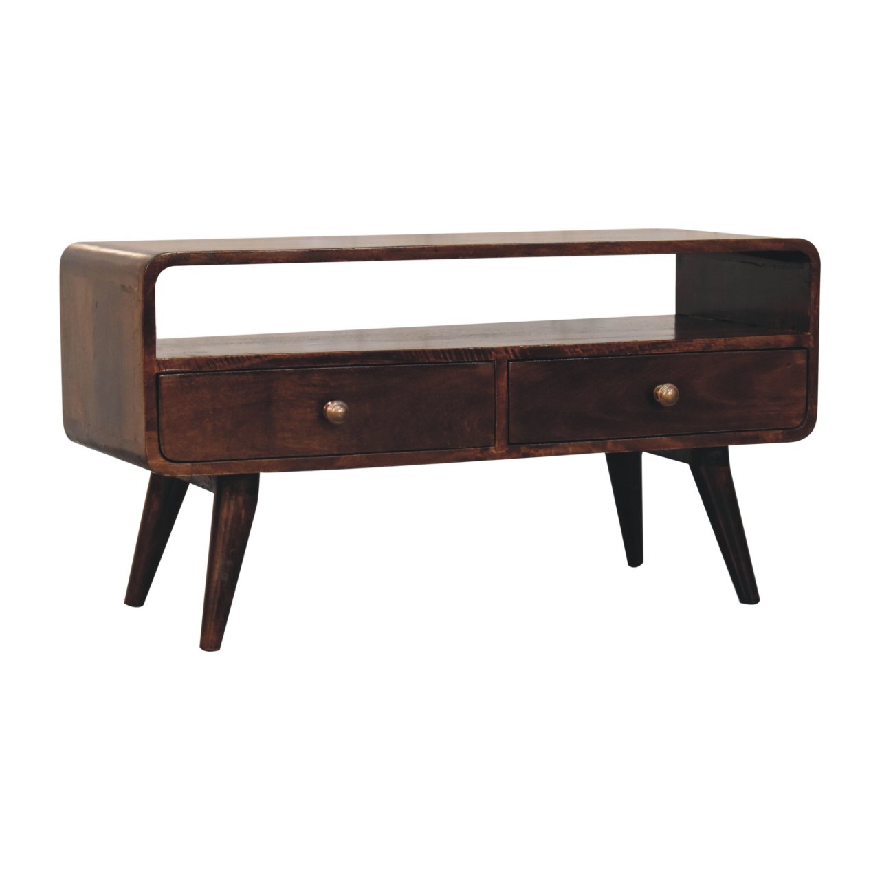 Solid Mango Wood Curved California Walnut Media Unit - Image 3