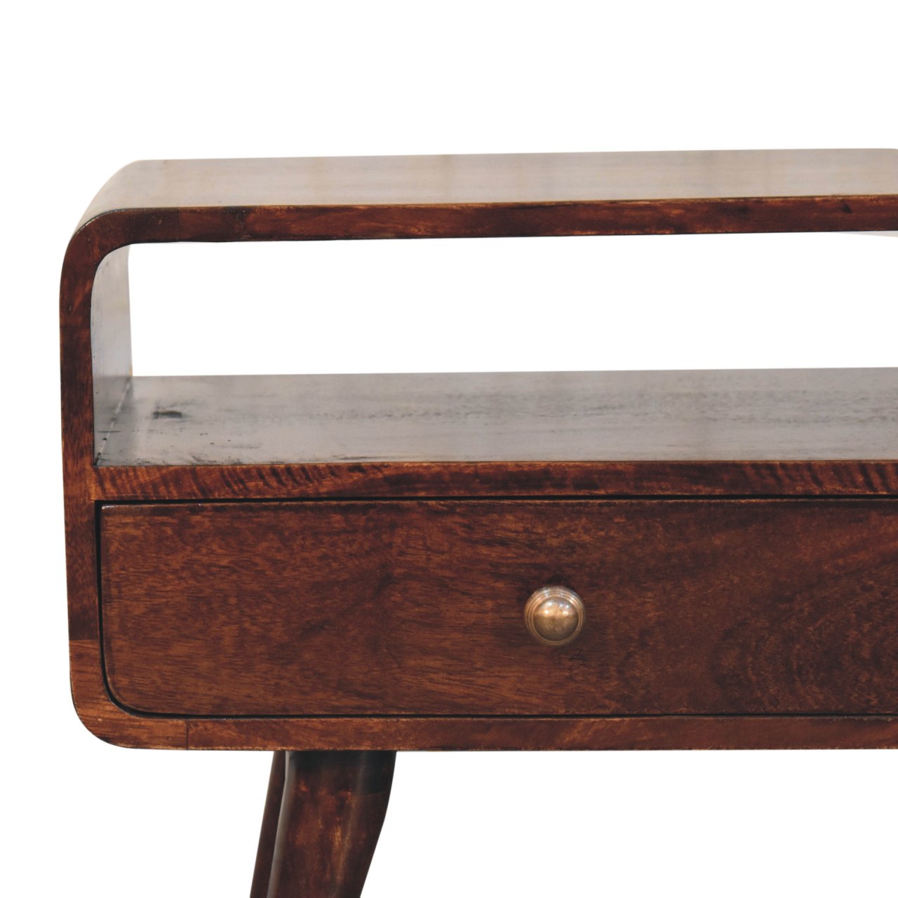 Solid Mango Wood Curved California Walnut Media Unit - Image 4