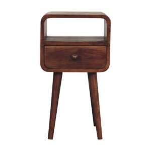 Solid Mango Wood Mini Honey Caramel Curved Bedside with Open Slot
