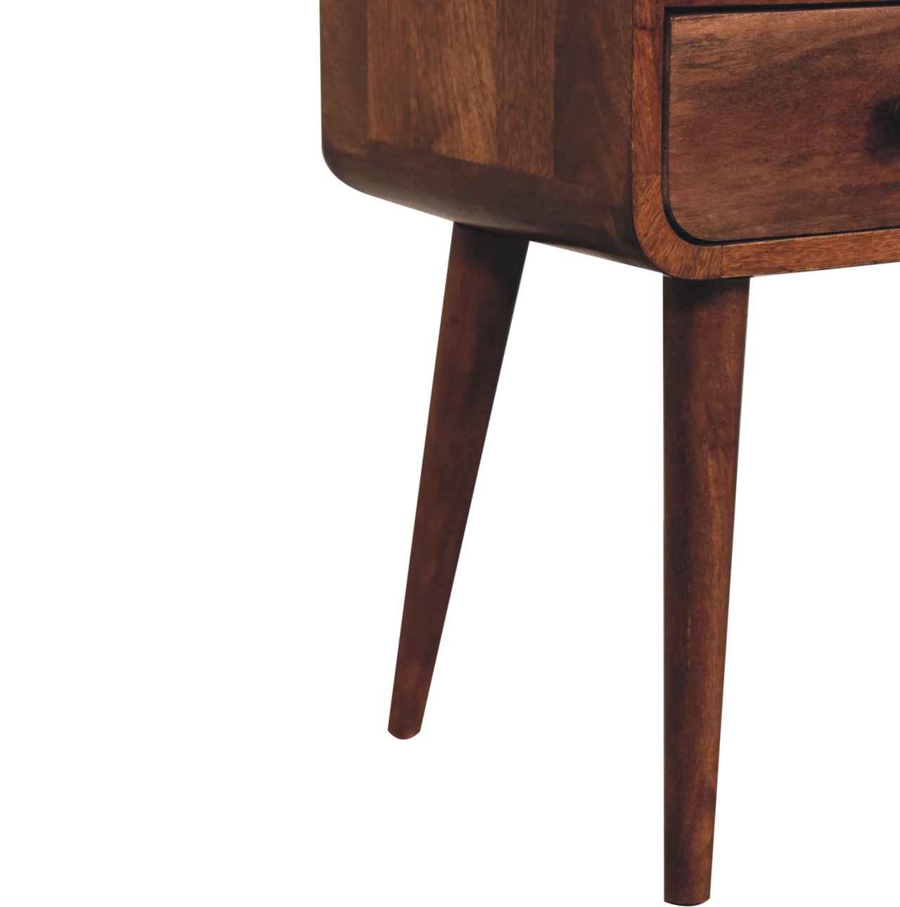 Solid Mango Wood Mini Honey Caramel Curved Bedside with Open Slot - Image 6