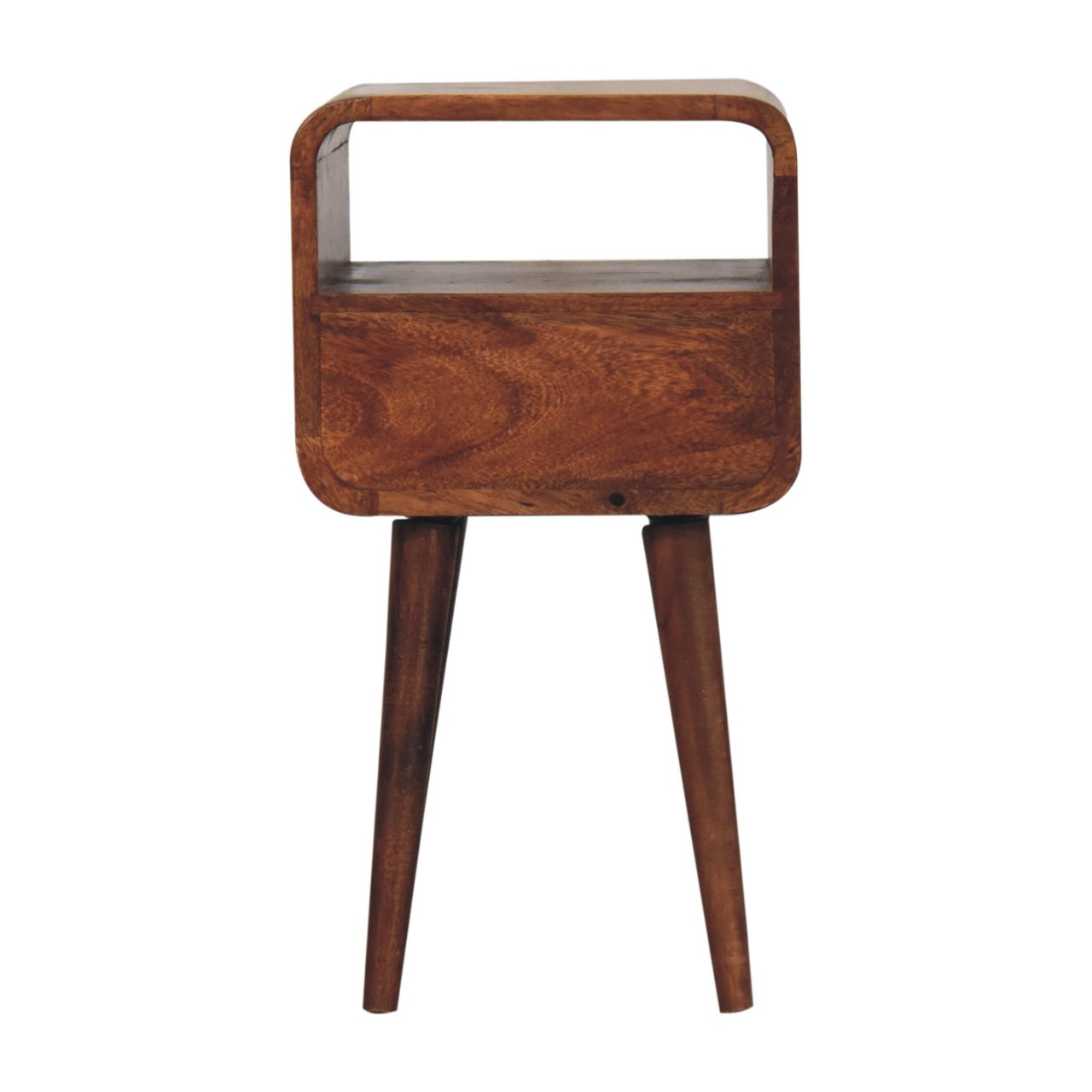 Solid Mango Wood Mini Honey Caramel Curved Bedside with Open Slot - Image 8