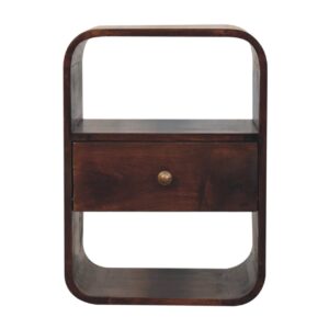 Solid Mango Wood California Walnut Finished 1 Drawer Curved Edge Bedside