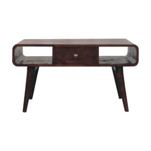 Solid Mango Wood  California Walnut Finished 2 Drawer Curved Coffee Table