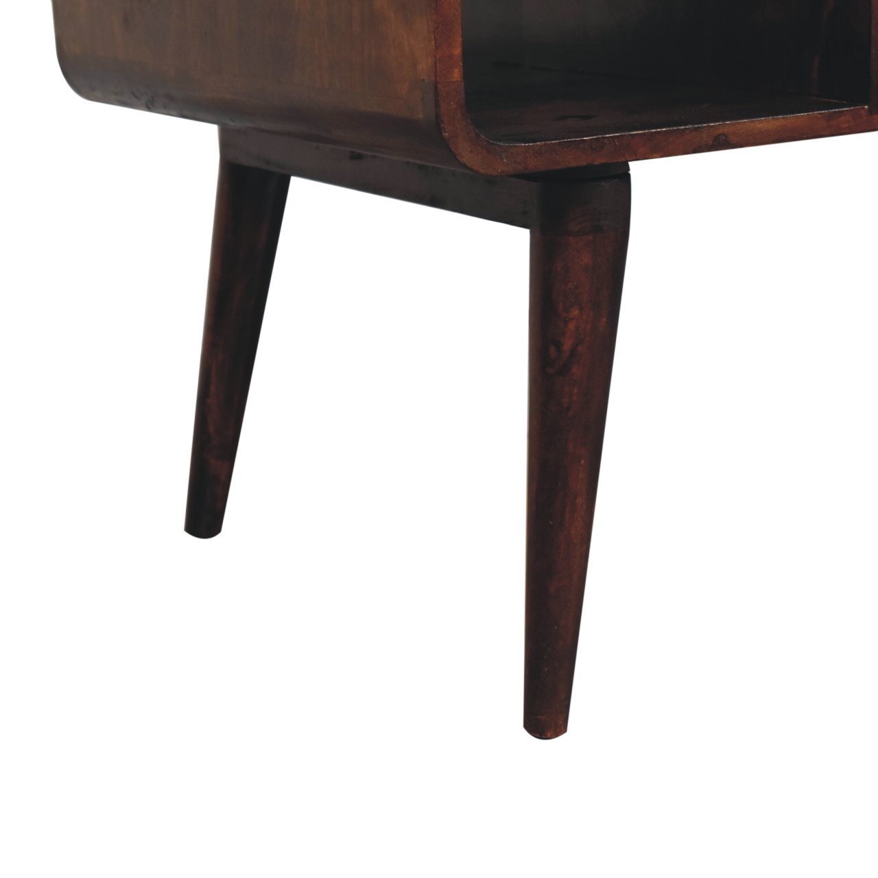 Solid Mango Wood California Walnut Finished 2 Drawer Curved Coffee Table - Image 7