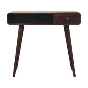 Solid Mango Wood California Walnut Finished Curved 1 Drawer 1 Slot Writing Desk