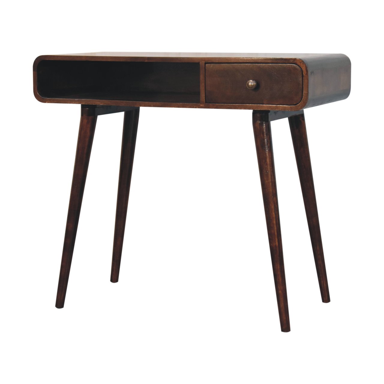 Solid Mango Wood California Walnut Finished Curved 1 Drawer 1 Slot Writing Desk - Image 2