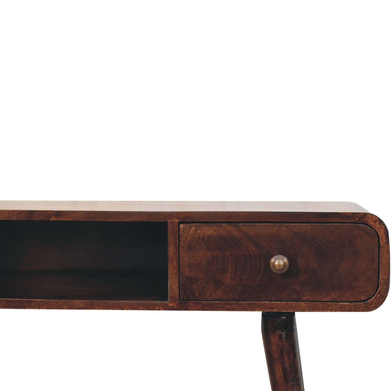 Solid Mango Wood California Walnut Finished Curved 1 Drawer 1 Slot Writing Desk - Image 4