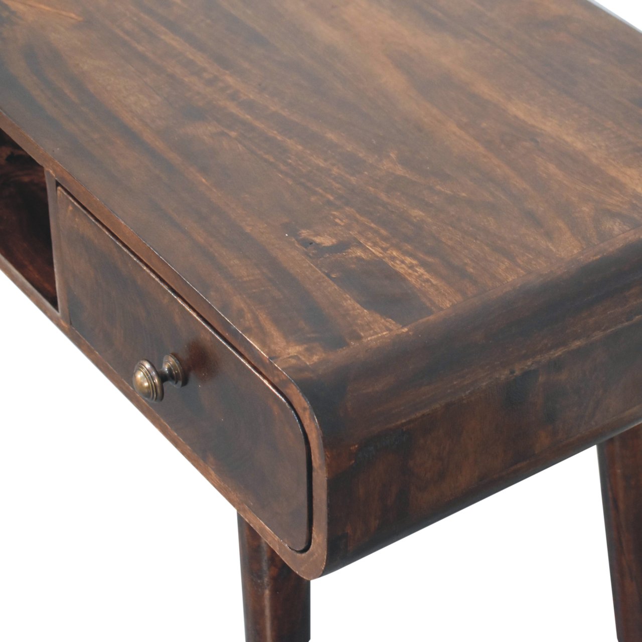 Solid Mango Wood California Walnut Finished Curved 1 Drawer 1 Slot Writing Desk - Image 5