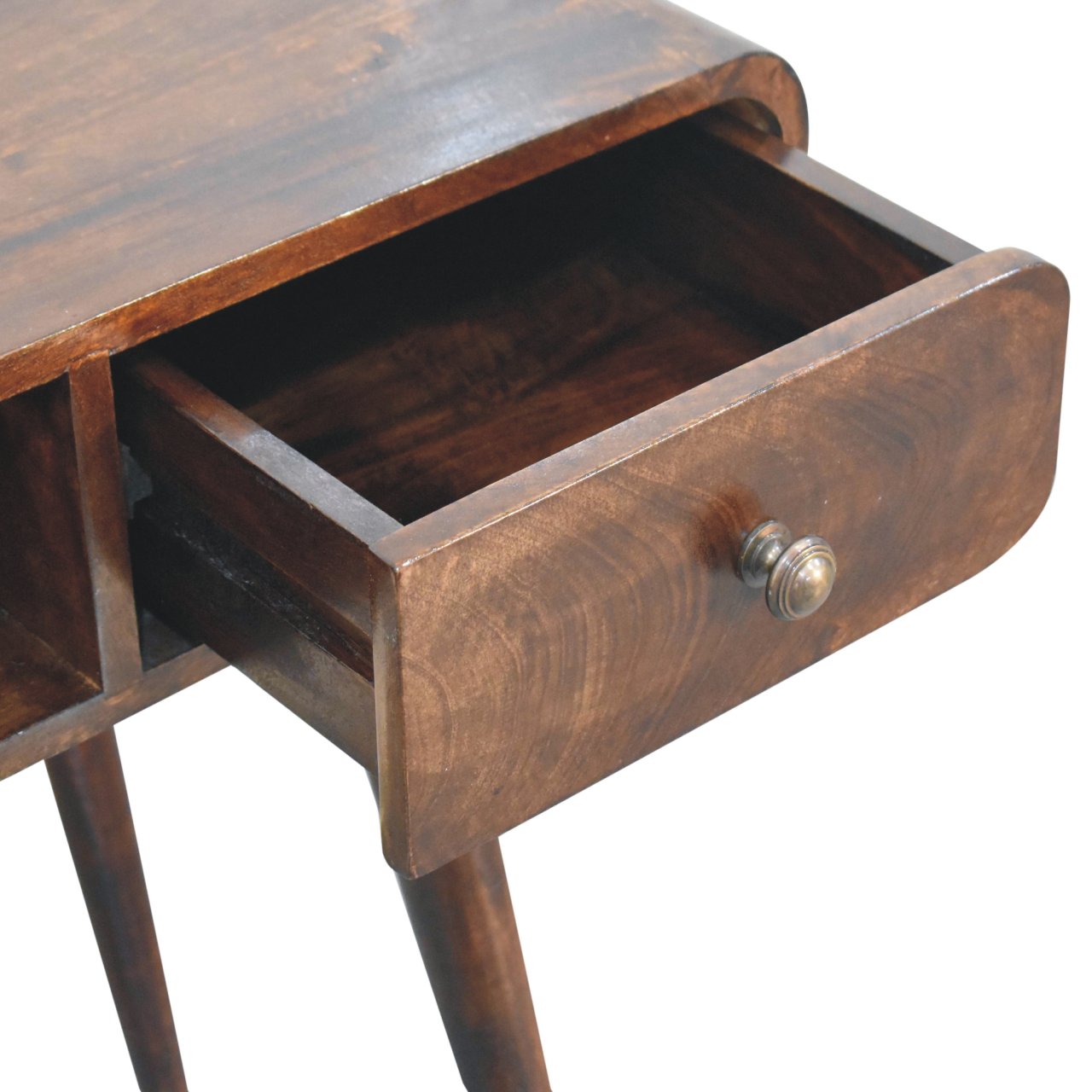 Solid Mango Wood California Walnut Finished Curved 1 Drawer 1 Slot Writing Desk - Image 6