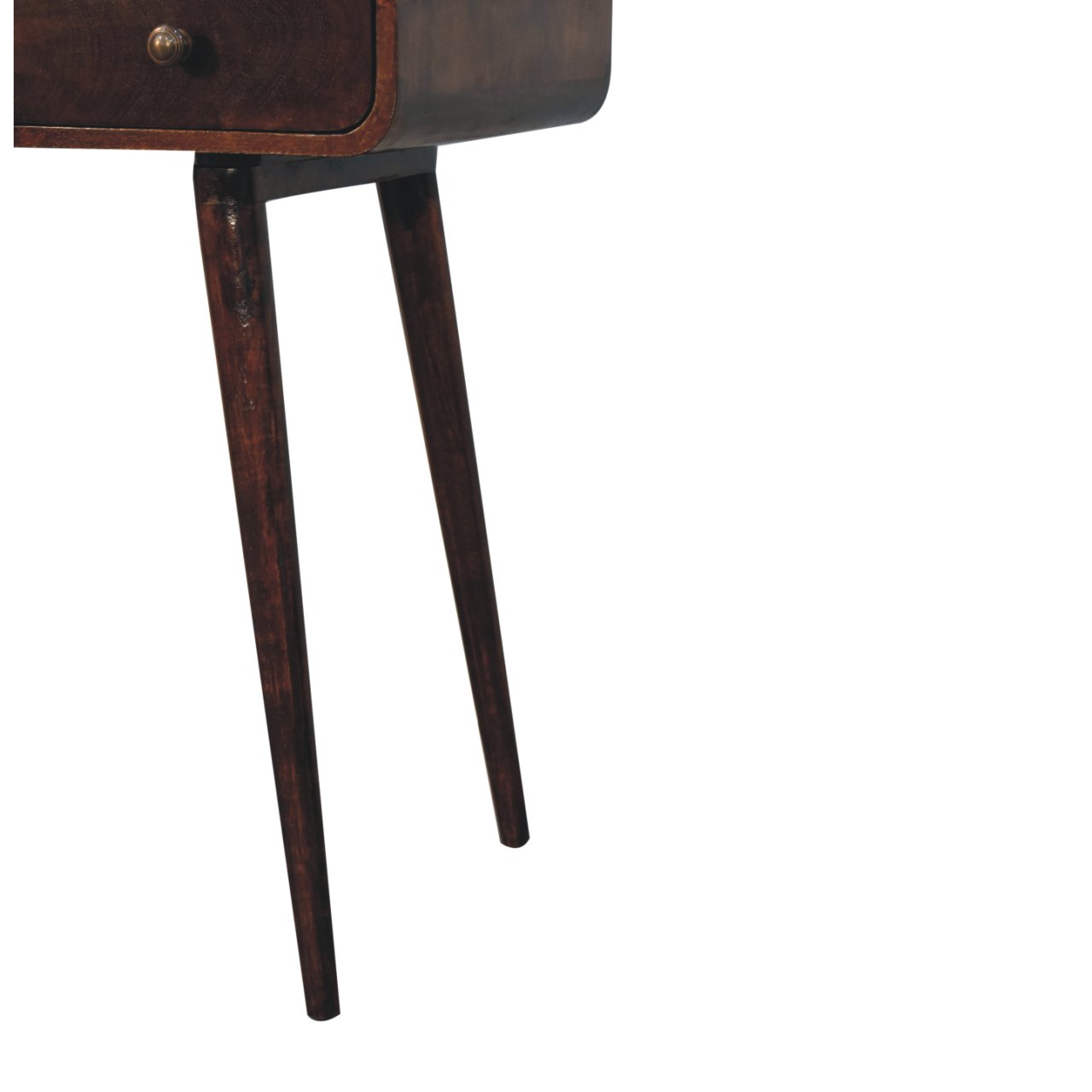 Solid Mango Wood California Walnut Finished Curved 1 Drawer 1 Slot Writing Desk - Image 7