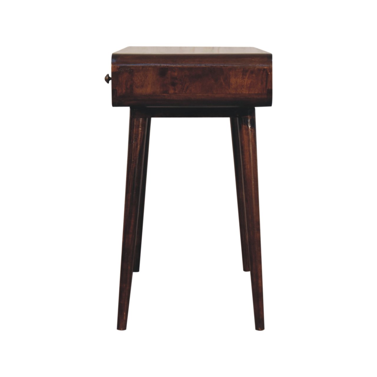 Solid Mango Wood California Walnut Finished Curved 1 Drawer 1 Slot Writing Desk - Image 8