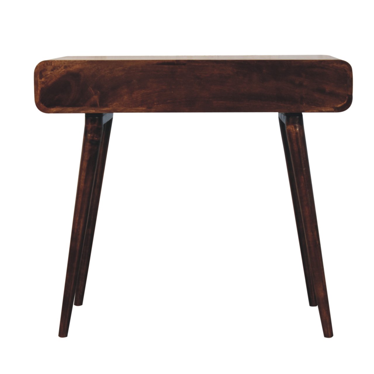 Solid Mango Wood California Walnut Finished Curved 1 Drawer 1 Slot Writing Desk - Image 9
