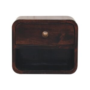 Solid Mango Wood Mini Curved California Walnut Wall Mounted Bedside with Open Slot