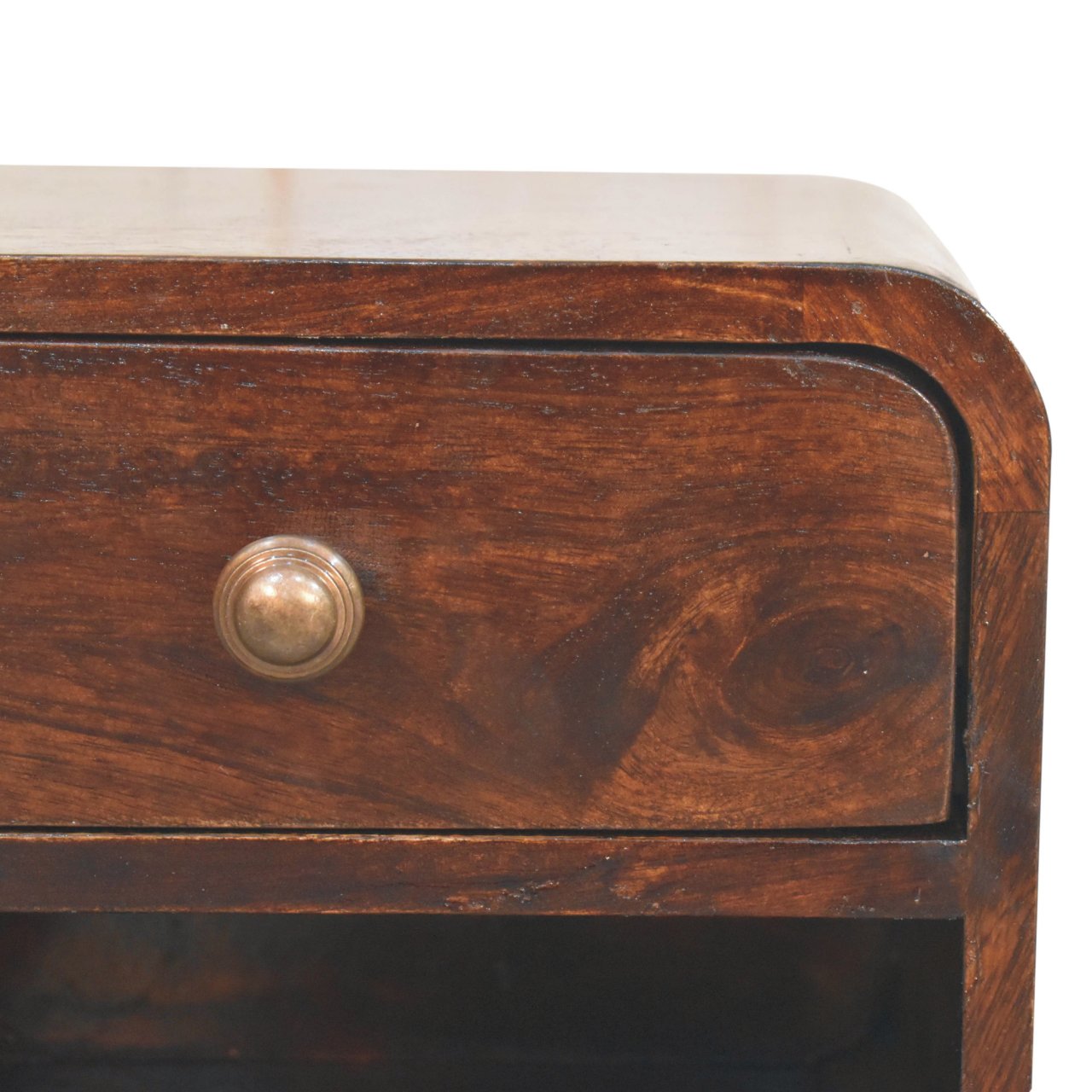 Solid Mango Wood Mini Curved California Walnut Wall Mounted Bedside with Open Slot - Image 4