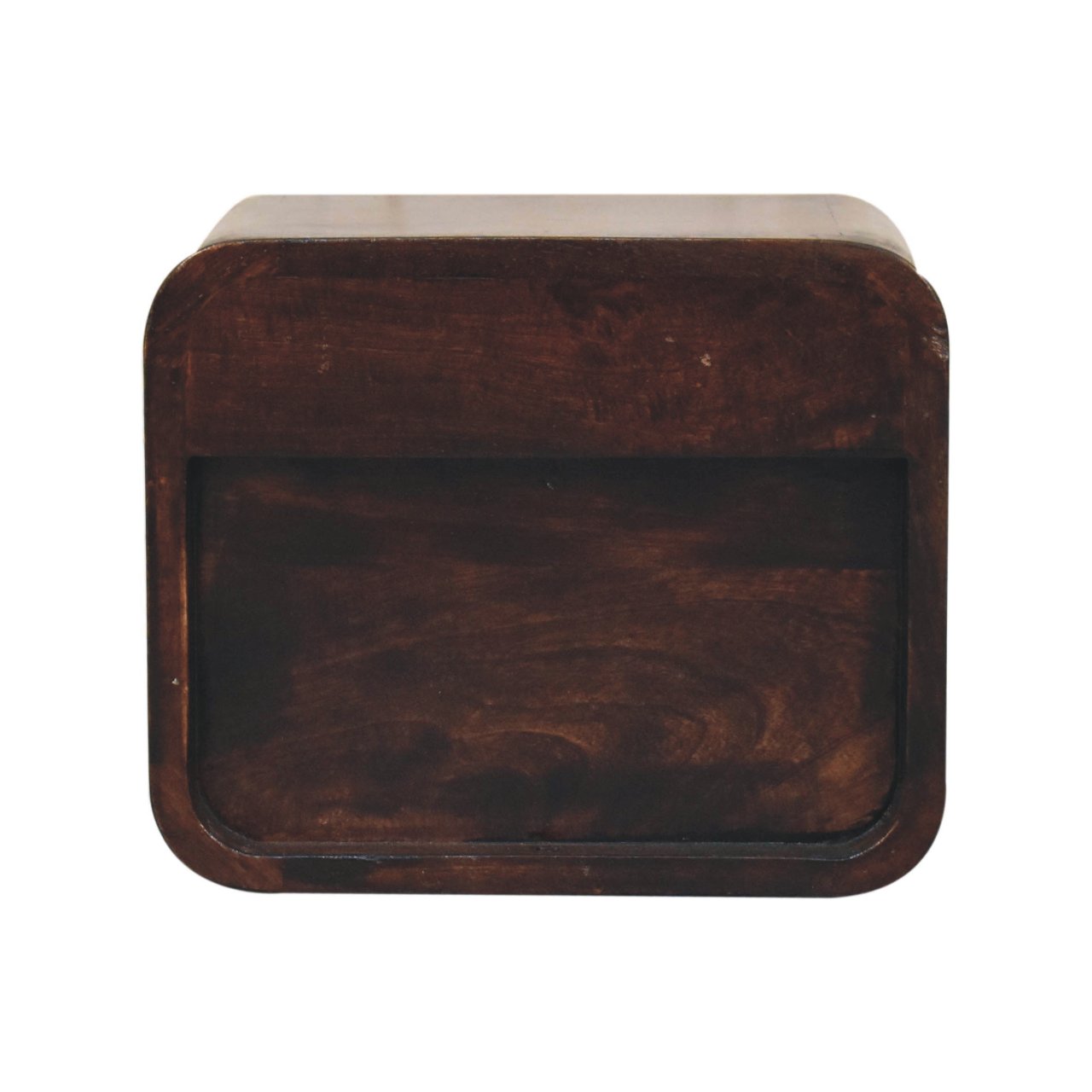 Solid Mango Wood Mini Curved California Walnut Wall Mounted Bedside with Open Slot - Image 8
