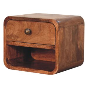 Solid Mango Wood Mini Honey Caramel Wall Mounted Bedside with Open Slot
