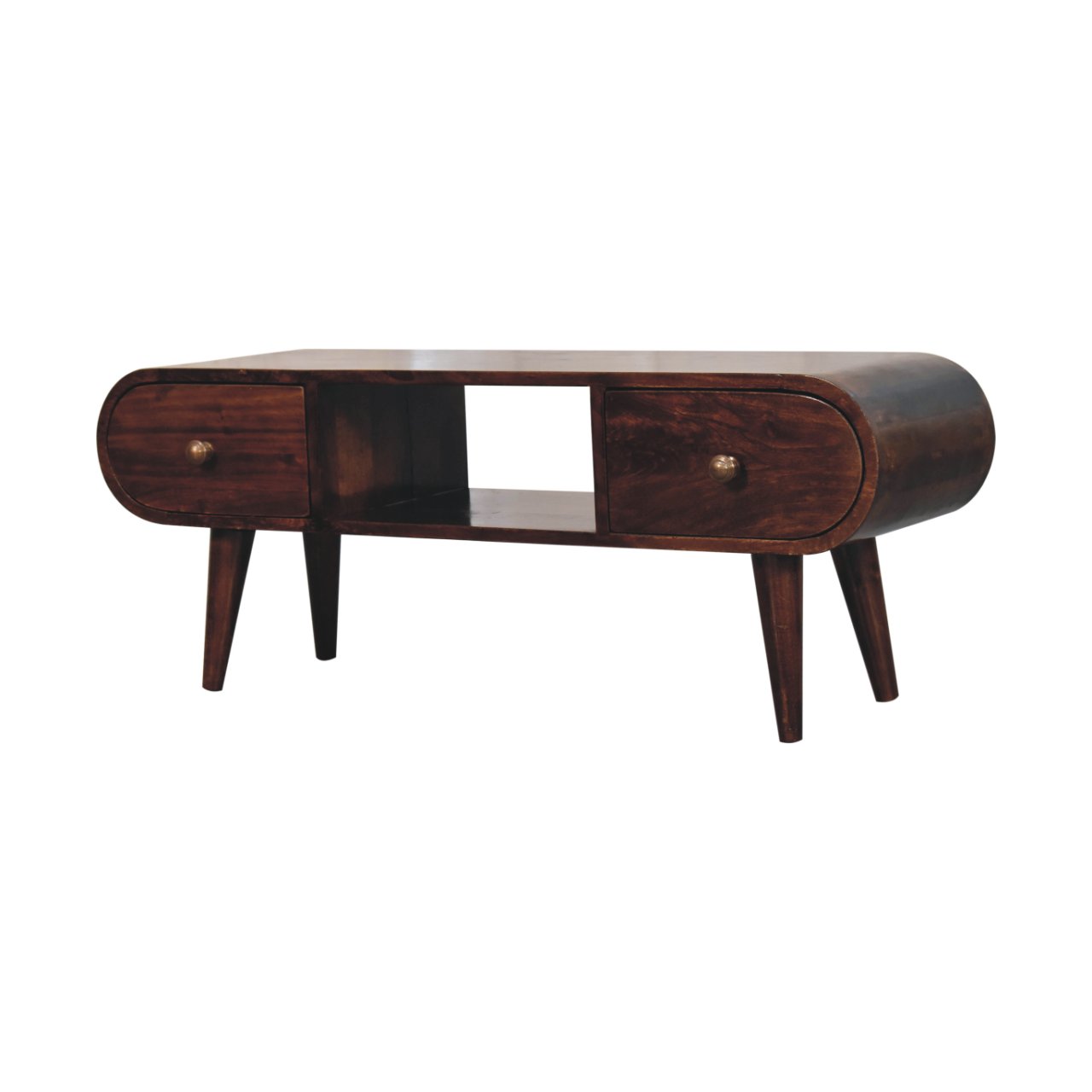 Solid Mango Wood California Walnut Circular TV Unit - Image 3