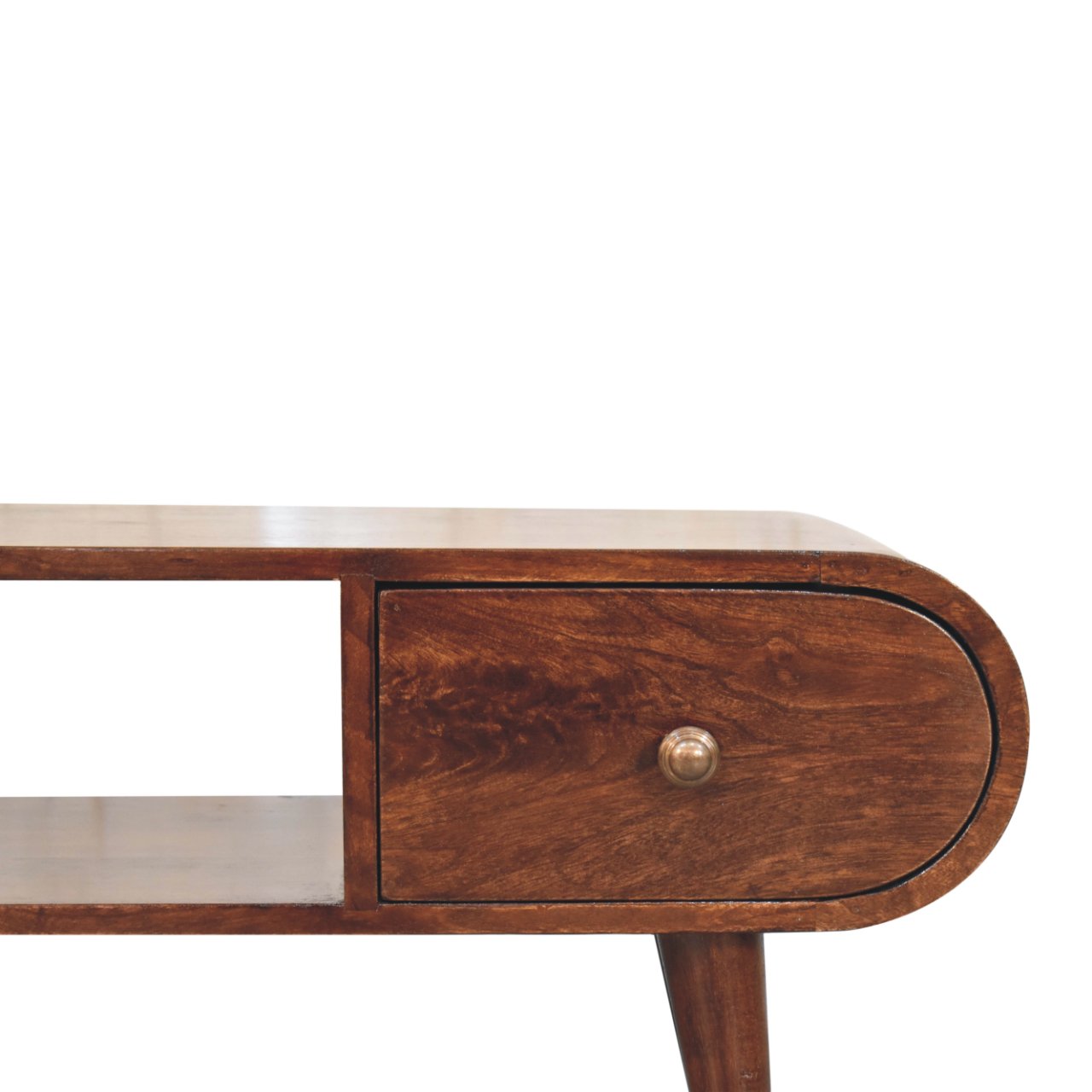 Solid Mango Wood California Walnut Circular TV Unit - Image 4