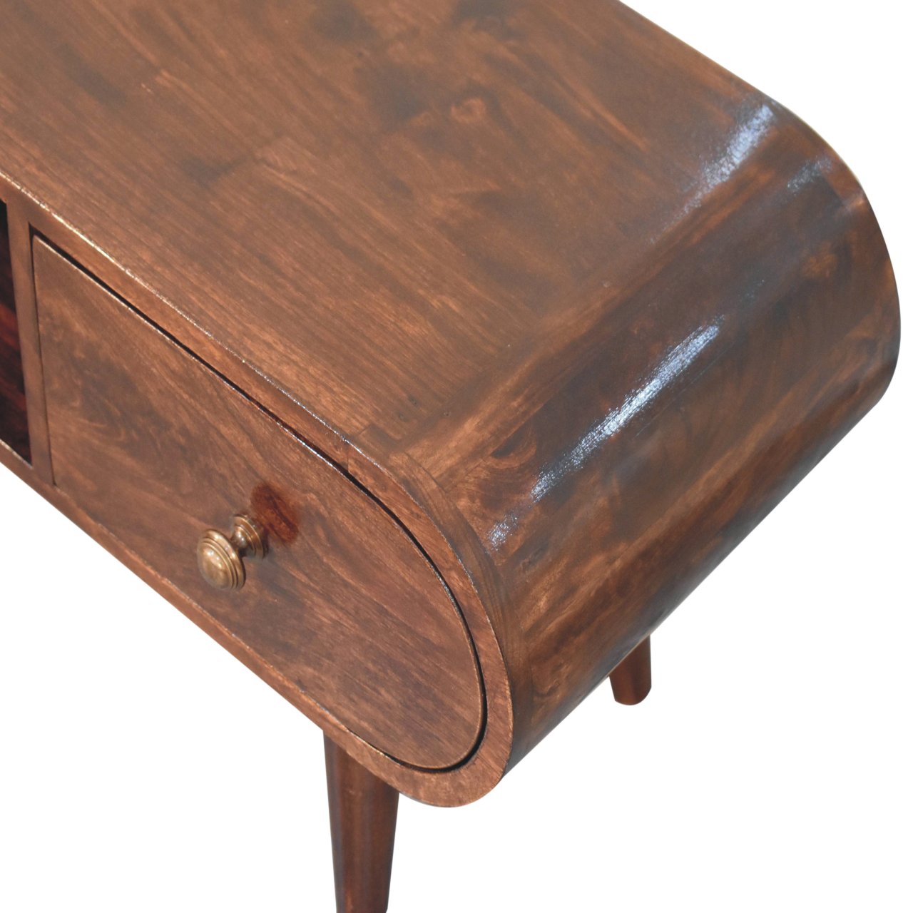 Solid Mango Wood California Walnut Circular TV Unit - Image 5