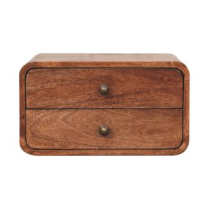 Solid Mango Wood Honey Caramel 2 Drawer Floating Bedside