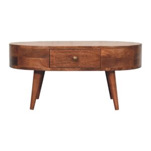 Solid Mango Wood Honey Caramel Finished 1 Drawer Rounded Edges Coffee Table